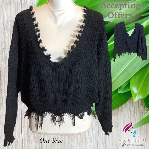 ZAFUL - One Size - knit hole v neck on shoulder off shoulder sweater distressed - Picture 1 of 6